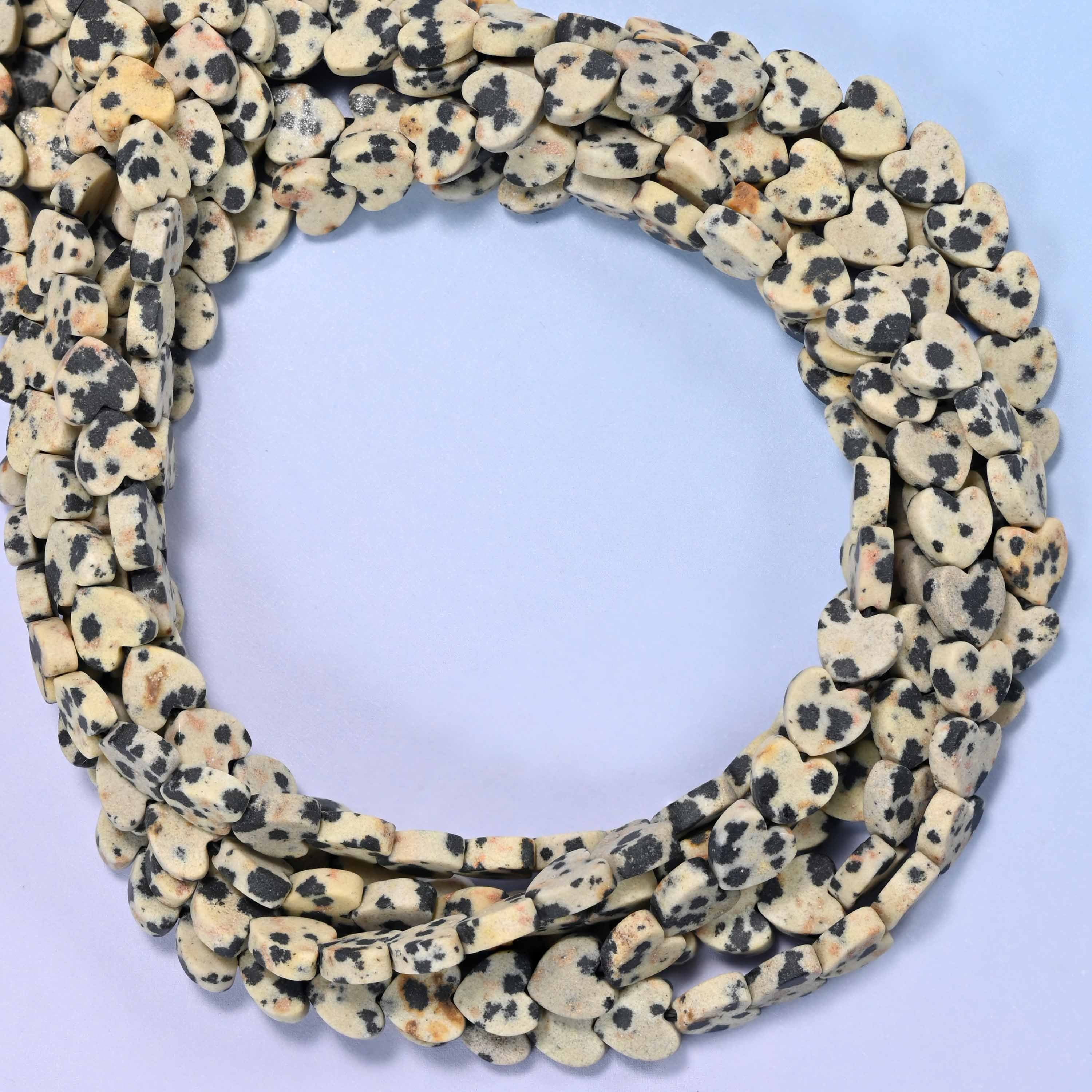 Matte Dalmatian Jasper Flat Heart Beads: Size 6mm, Jewelry Making, 15 Inch Strand