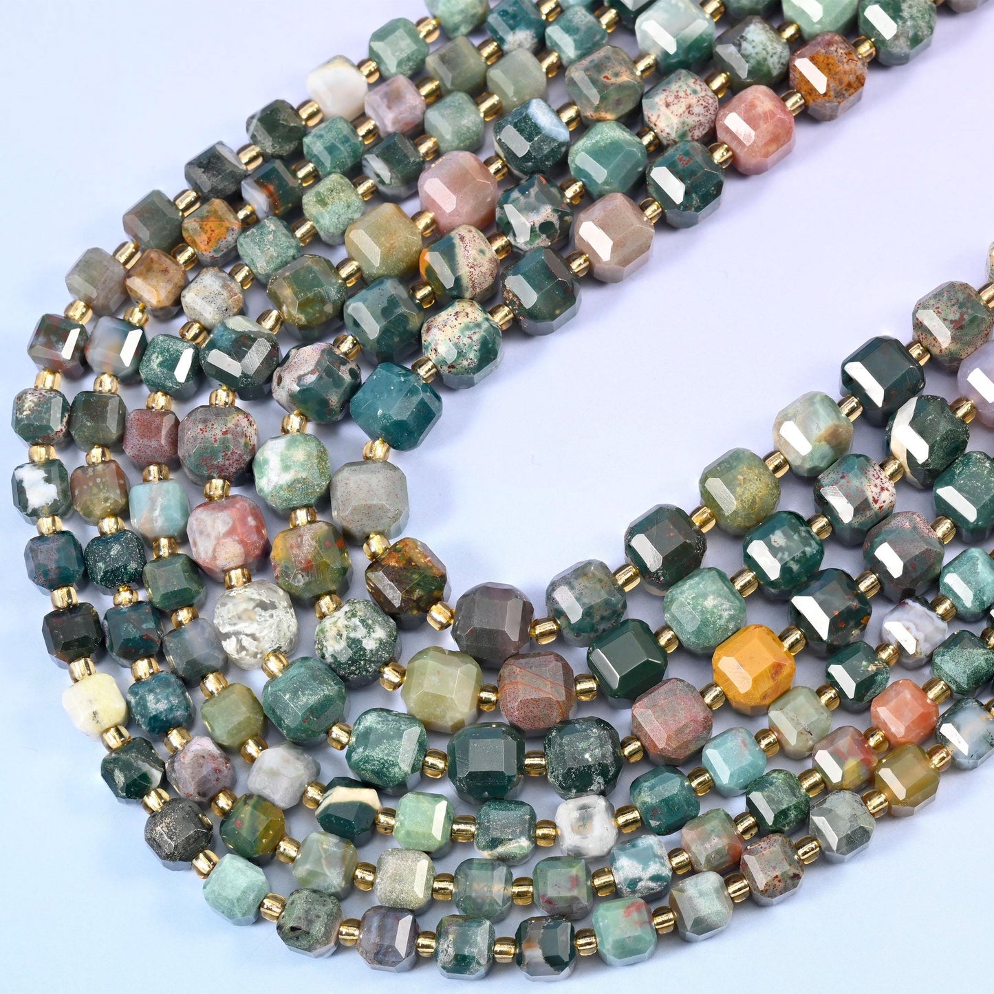 Ocean Jasper Faceted Cube Beads, 15 inch strand