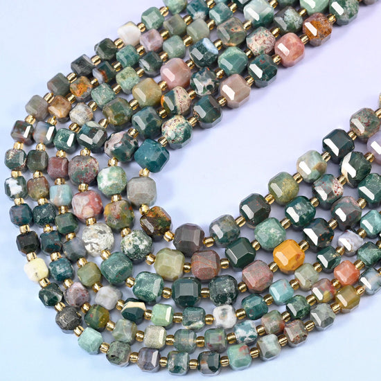Ocean Jasper Faceted Cube Beads, 15 inch strand