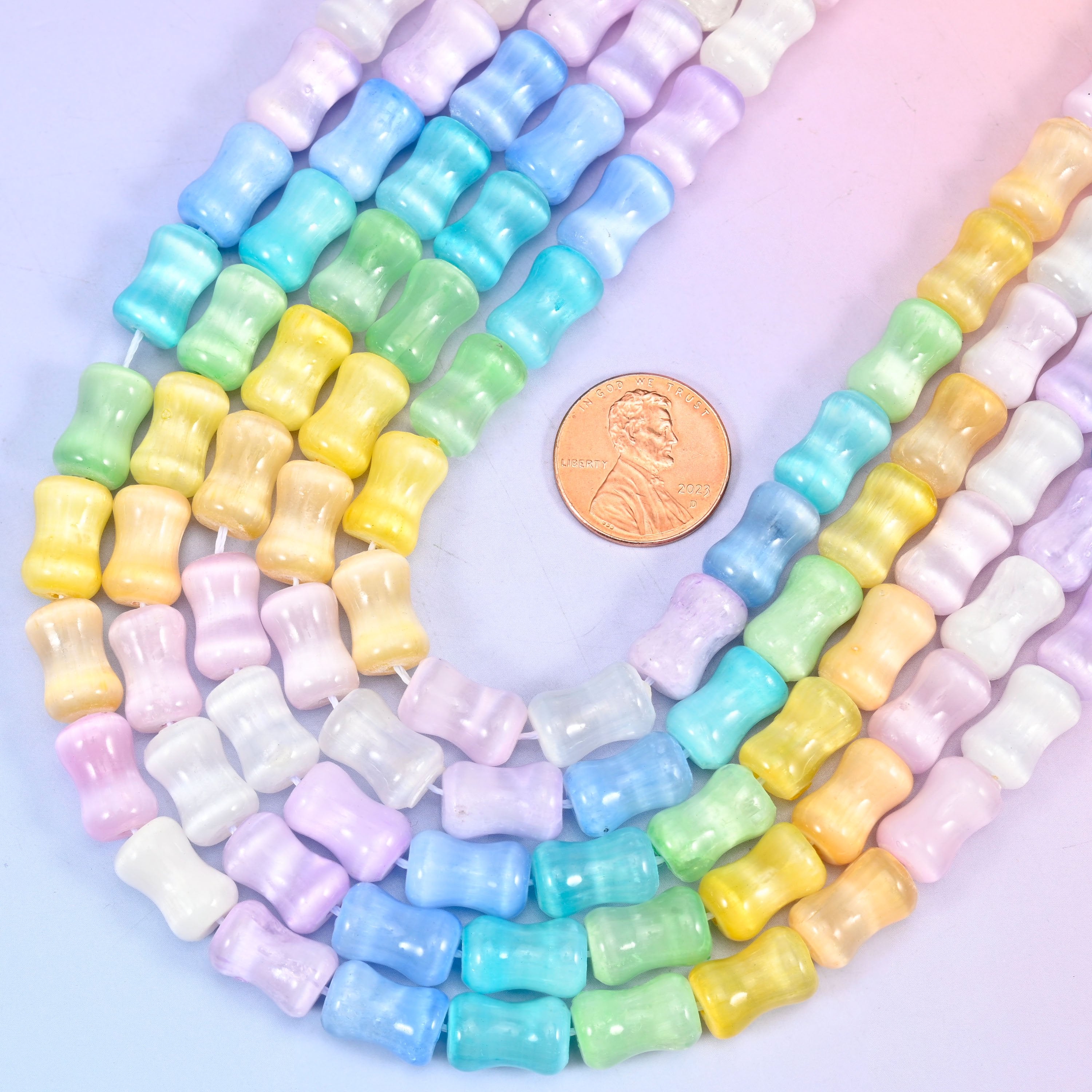 Rainbow Selenite beads, hole 1.0mm.
