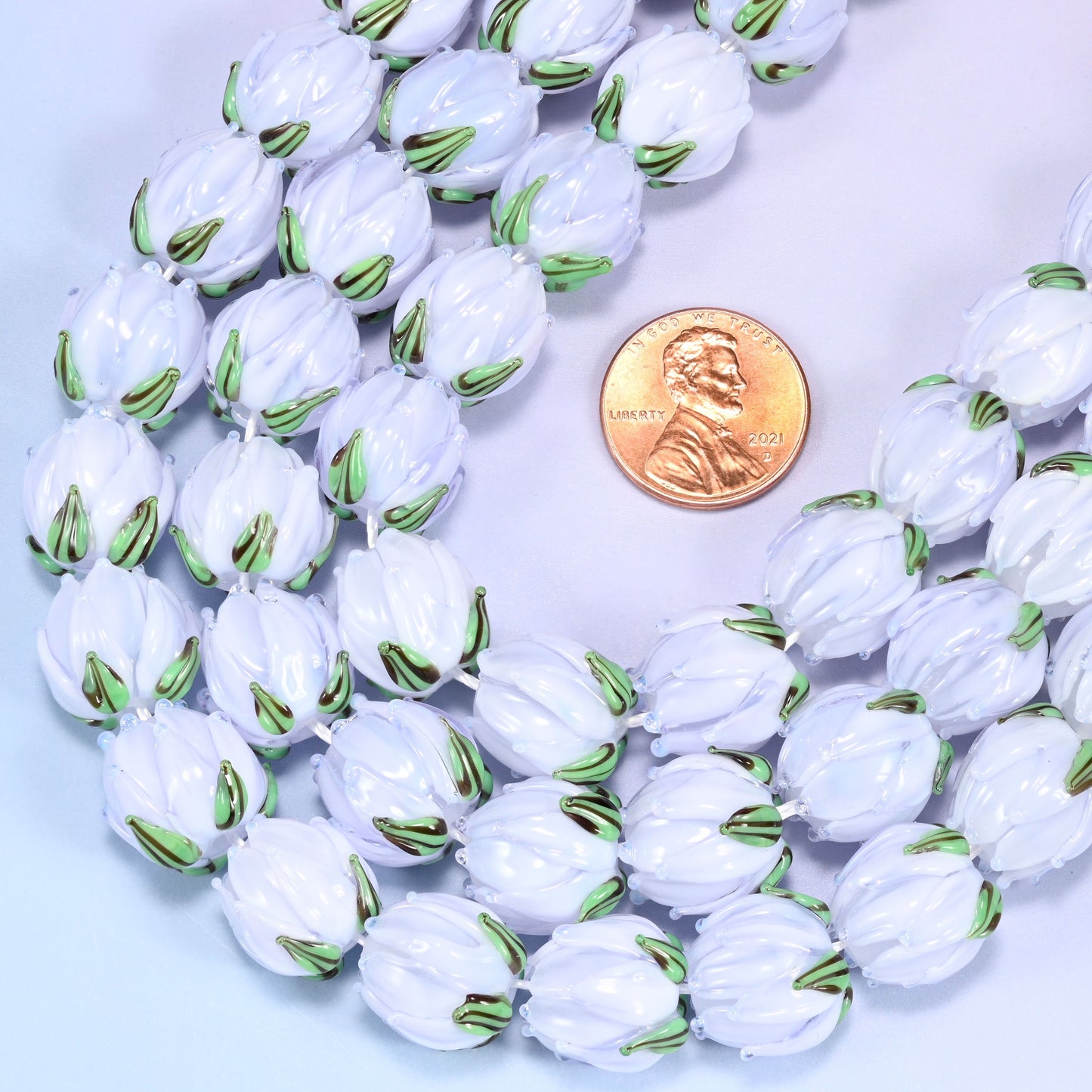 Tulip flower bud shaped cut lampwork glass beads