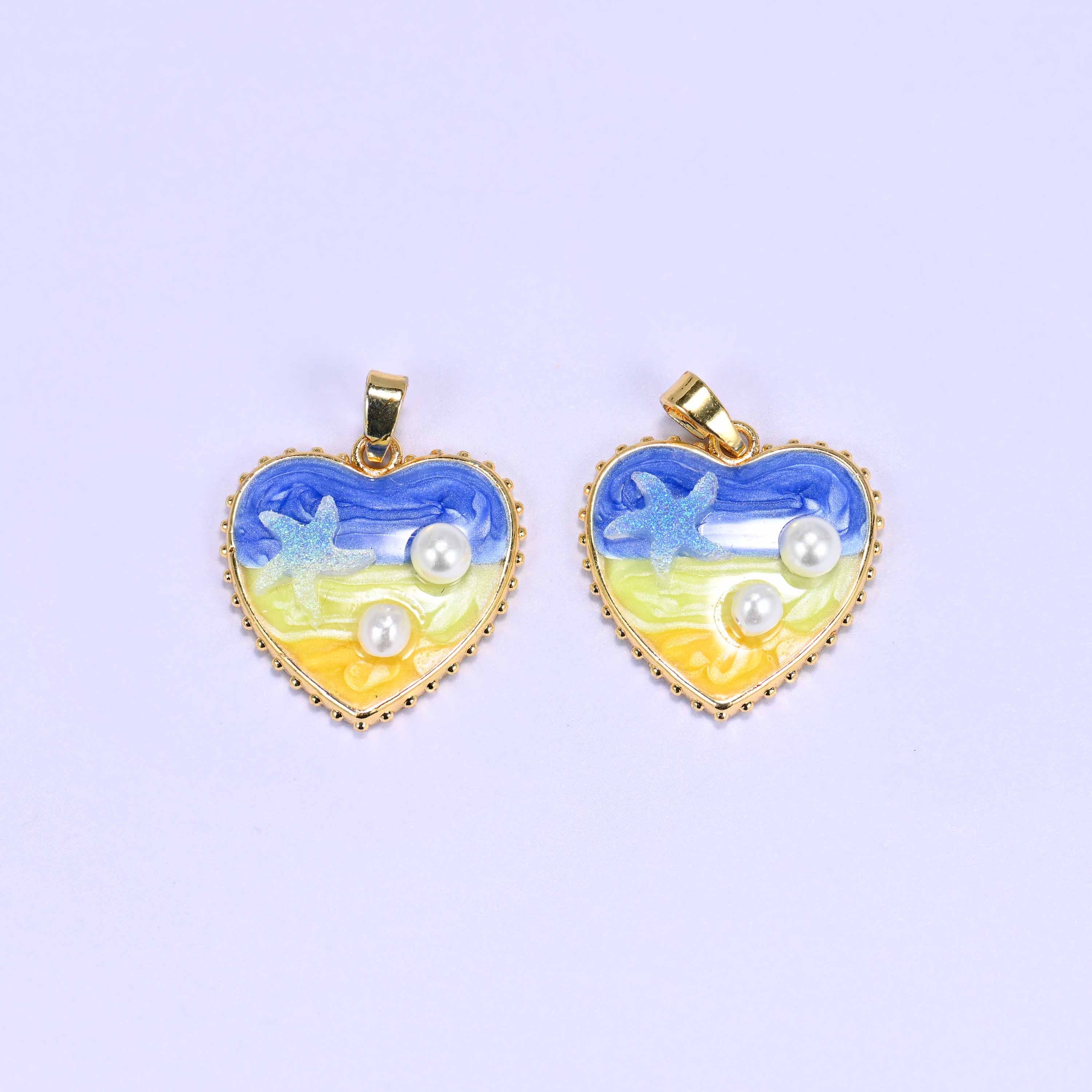 18K Gold Filled Enamel Oil Painting Heart Pendants: DIY Jewelry Making Supply