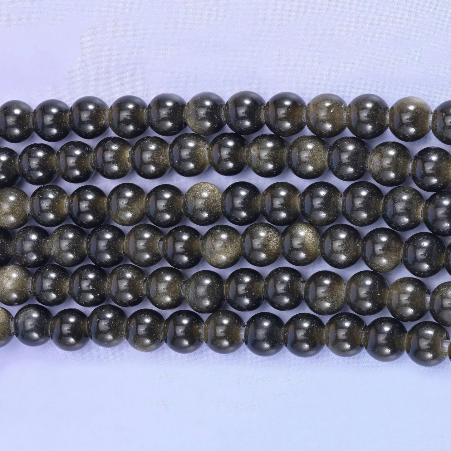 Gold Obsidian Large Hole Round Beads 6mm 8mm 10mm, 8 inch half strand