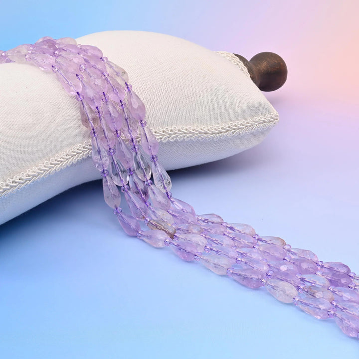 Natural Lavender Amethyst faceted teardrop beads, pale lilac and softly transparent