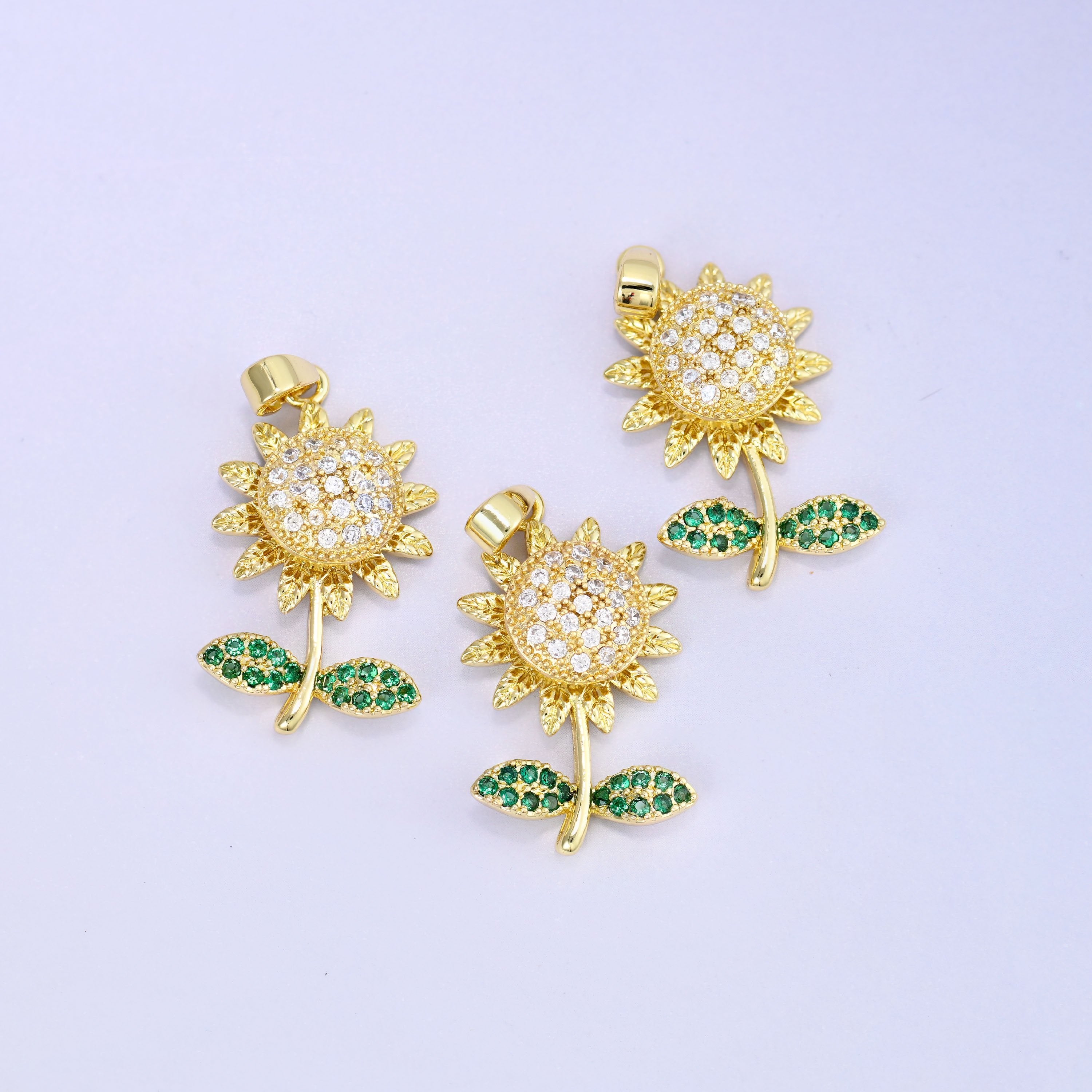 Sunflower Spinner Charm Pendant in gold and green