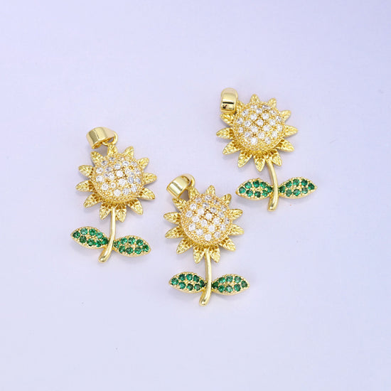 Sunflower Spinner Charm Pendant in gold and green