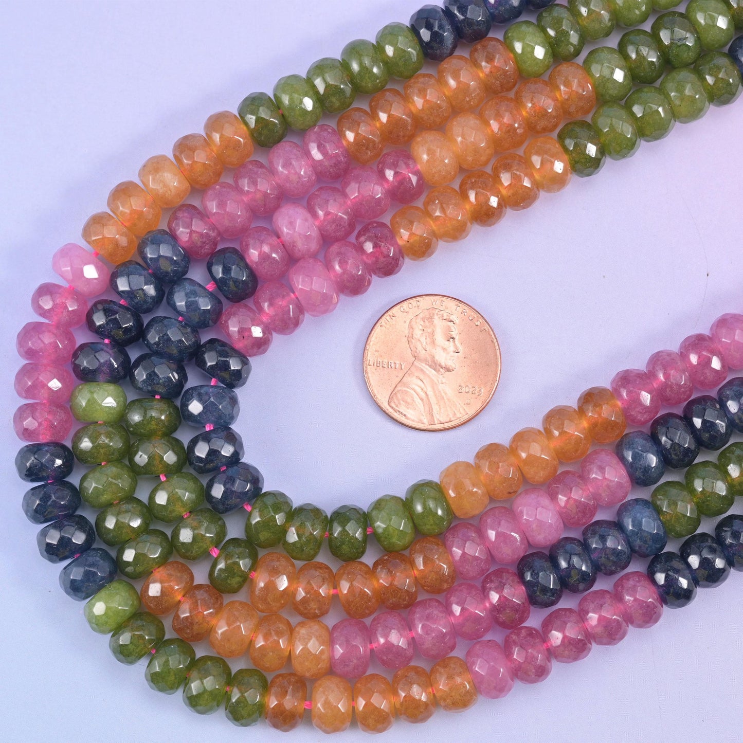 Tourmaline color dyed jade rondelle beads, 15 inch strand