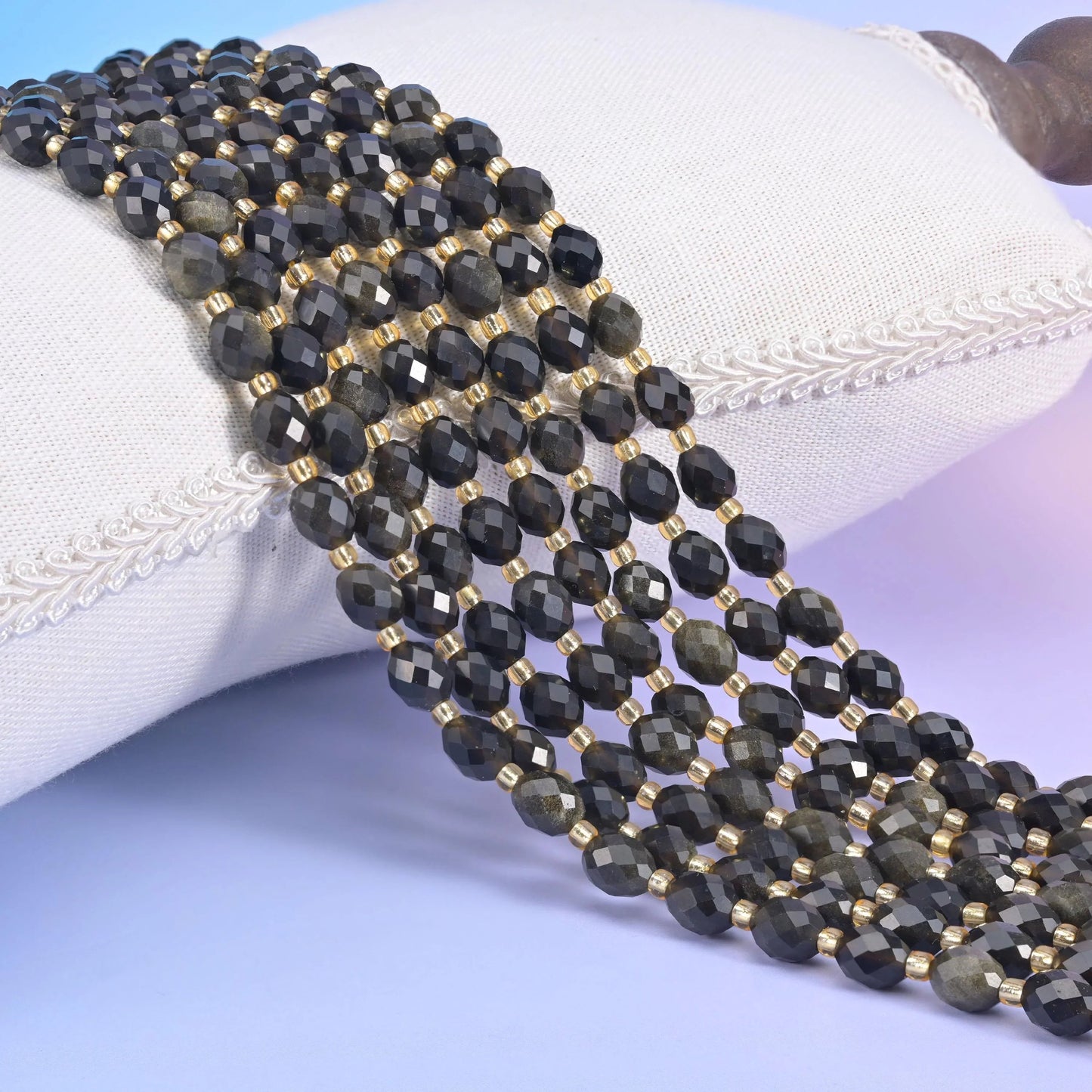Gold Obsidian Faceted Rice Barrel Beads