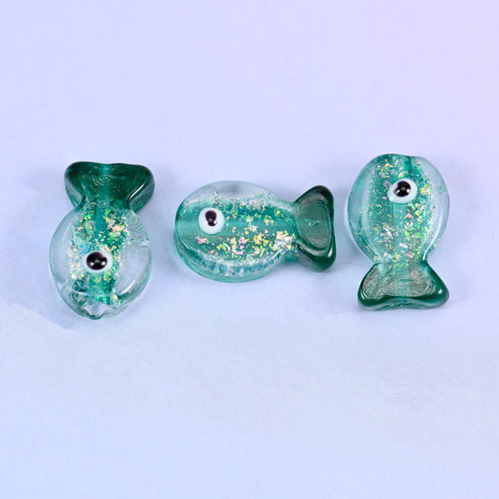 Iridescent Green Fish Glass Beads: Jewelry Making Supply
