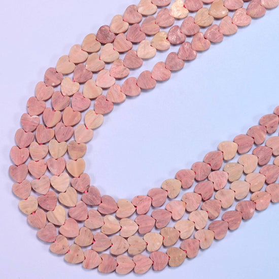 Matte Pink Rhodonite Flat Heart Beads: Size 6mm, Jewelry Making, 15 Inch Strand