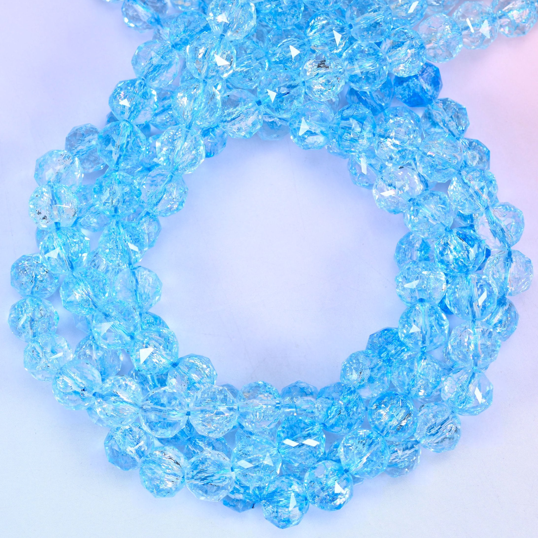 Transparent Blue Faceted Round Glass Beads: Size 10mm, Jewelry Making Supply