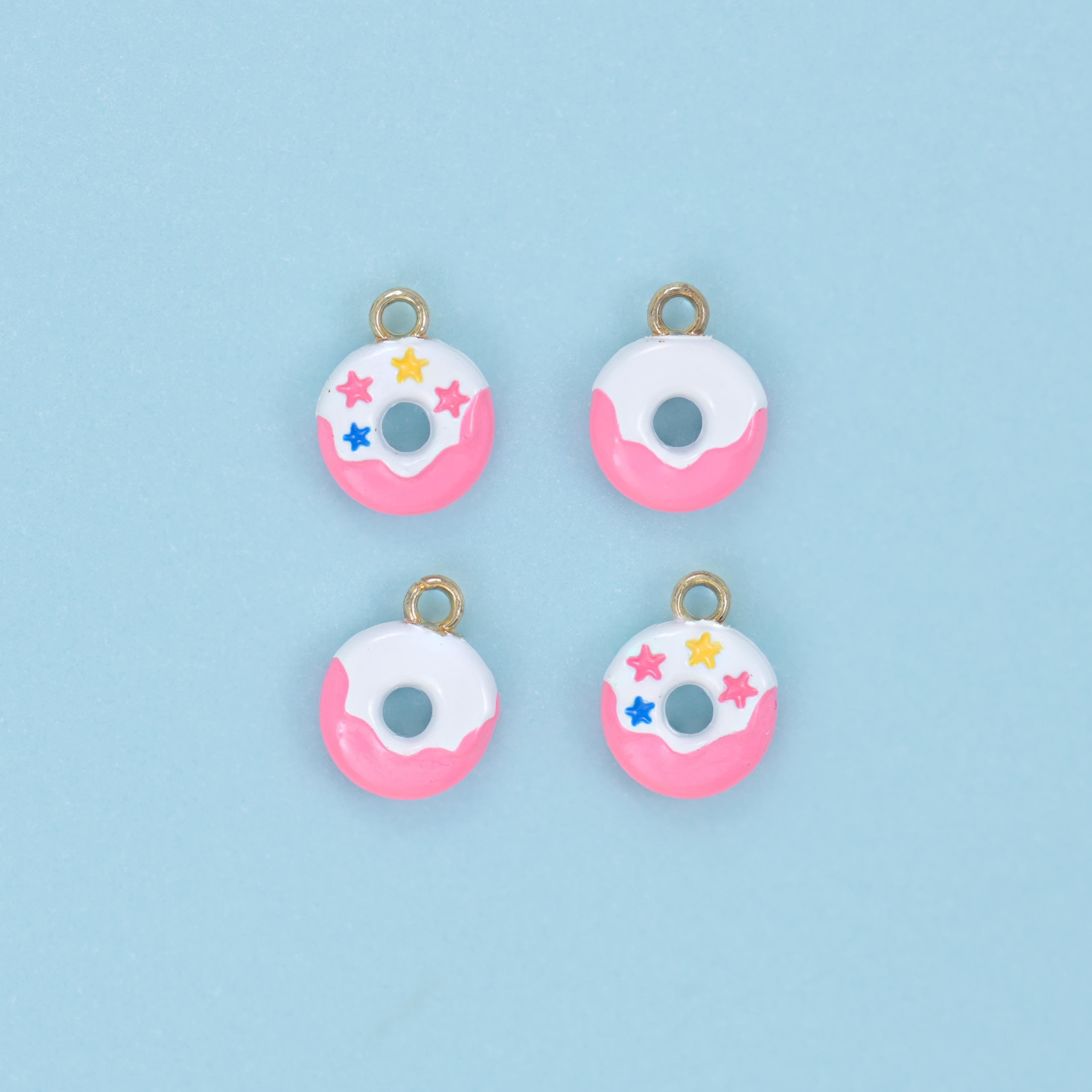 Enamel Star Sprinkle Donut Charm 10x8mm, attached top loop for hanging