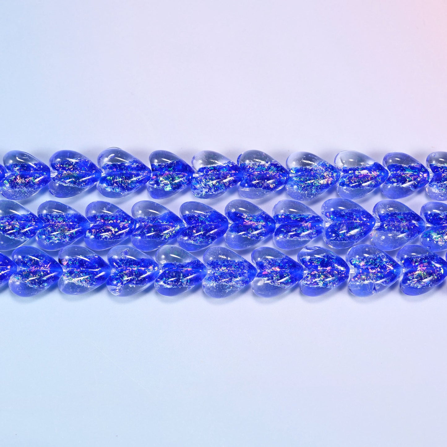 Iridescent Dark Blue Heart Glass Beads, 16x15mm, 24pc Strand