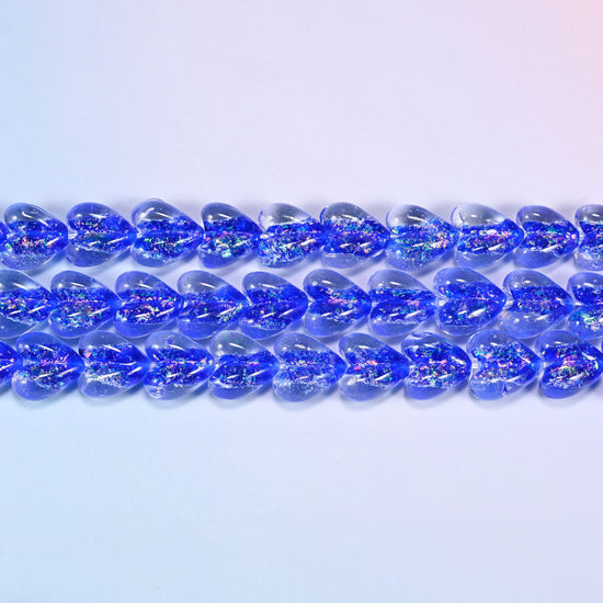 Iridescent Dark Blue Heart Glass Beads, 16x15mm, 24pc Strand