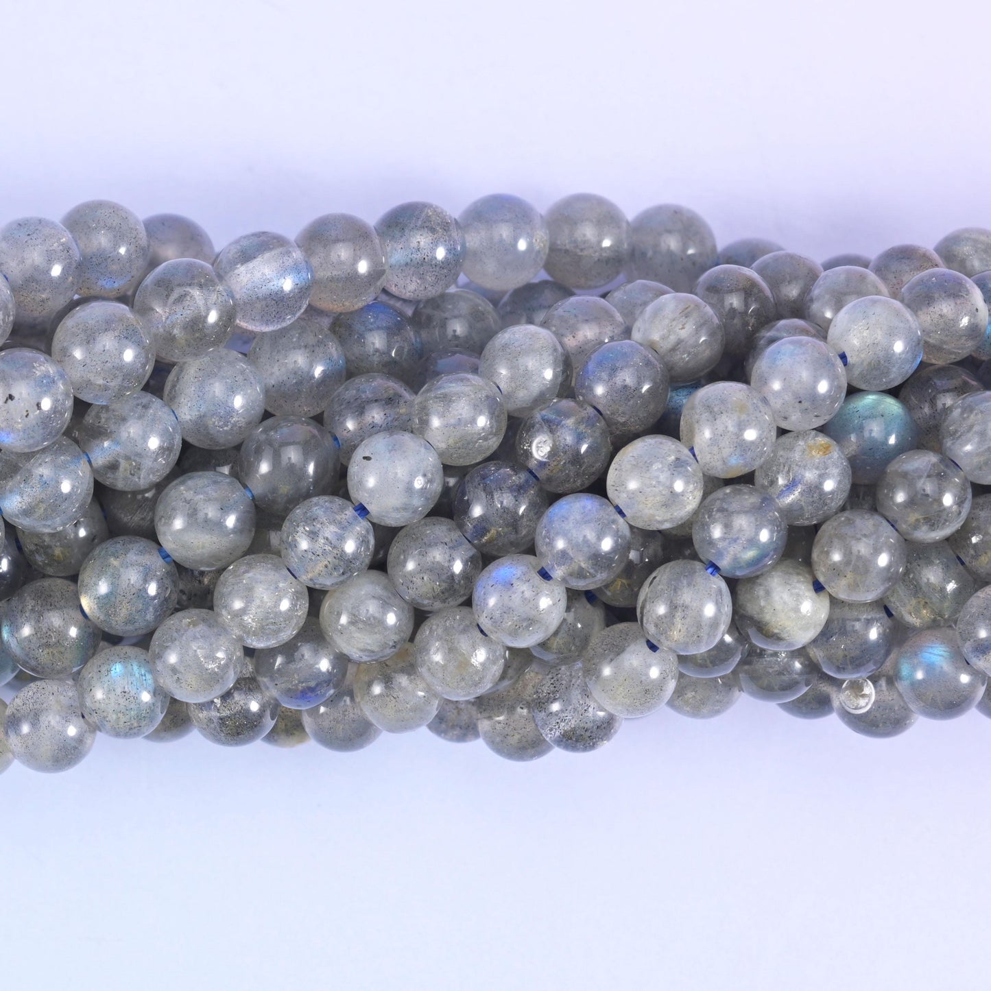 White labradorite round beads, centre-drilled hole approximately 0.8mm to 1.0mm