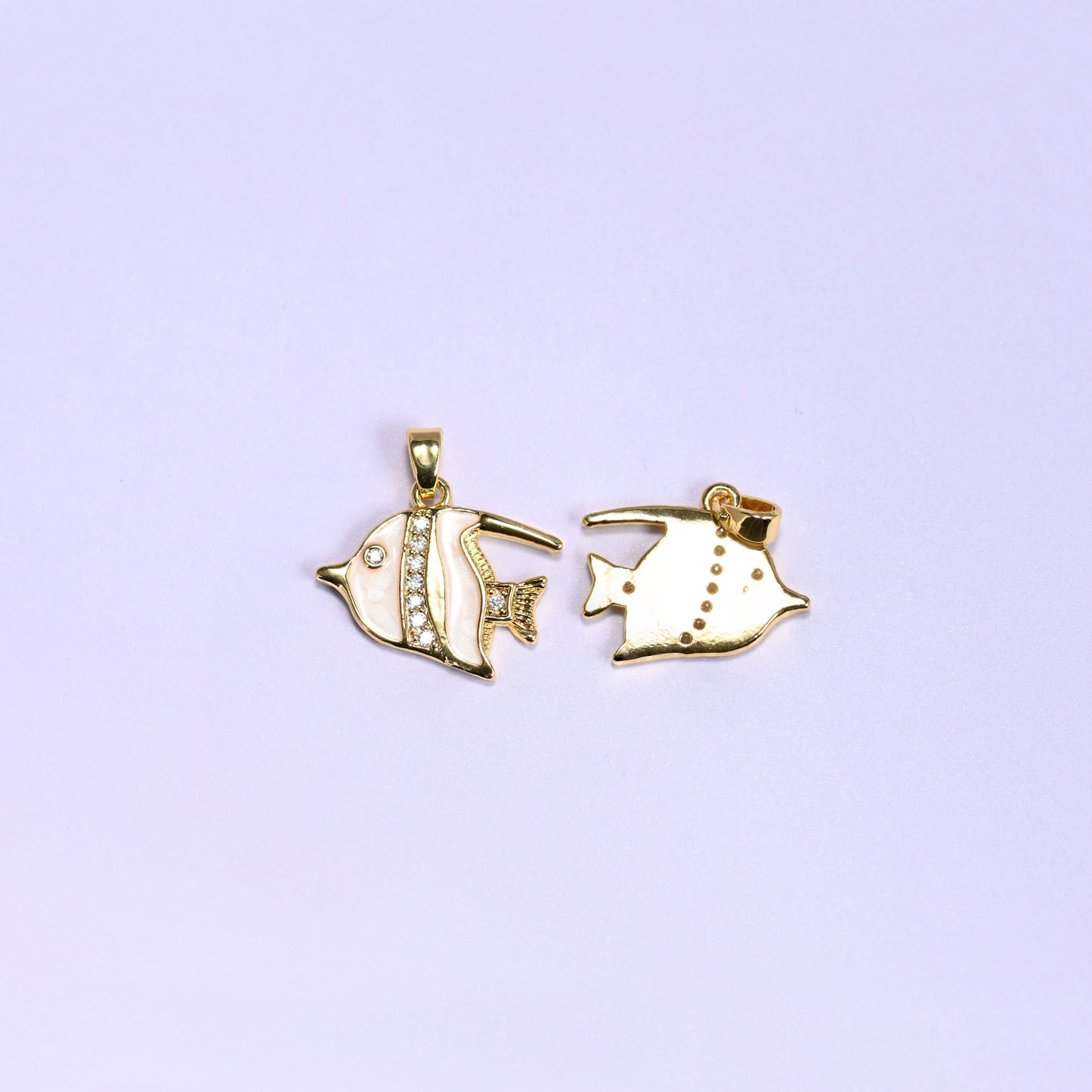 White Tropical Fish Zircon Charms: 18K Gold Filled Pendants, Jewelry Making Supply