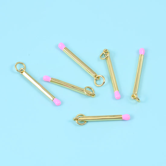 Enamel Matchstick Charm 18K Gold Filled 23x2.25mm in multiple colors available