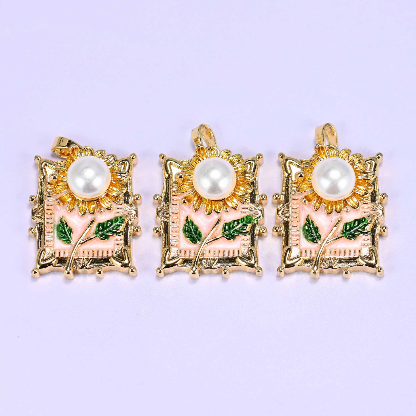 Enamel Rectangle Sunflower Charms: 18K Gold Filled Pendants, Jewelry Making Supply
