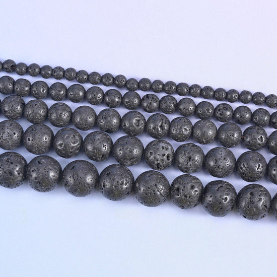 Lava rock round beads, centre-drilled hole approximately 1.0mm