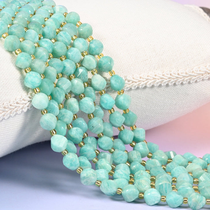 Green Amazonite Faceted Spiral Twist Beads