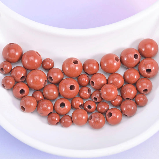Red Jasper Large Hole Round Beads 6mm 8mm 10mm in brick terracotta red