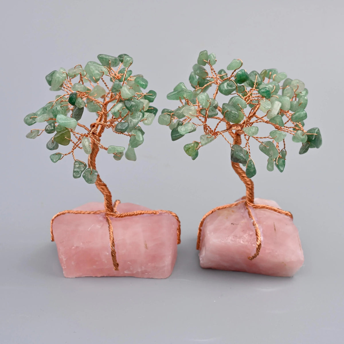 Rose quartz gemstone tree, copper wire trunk, approximately 5 inches tall