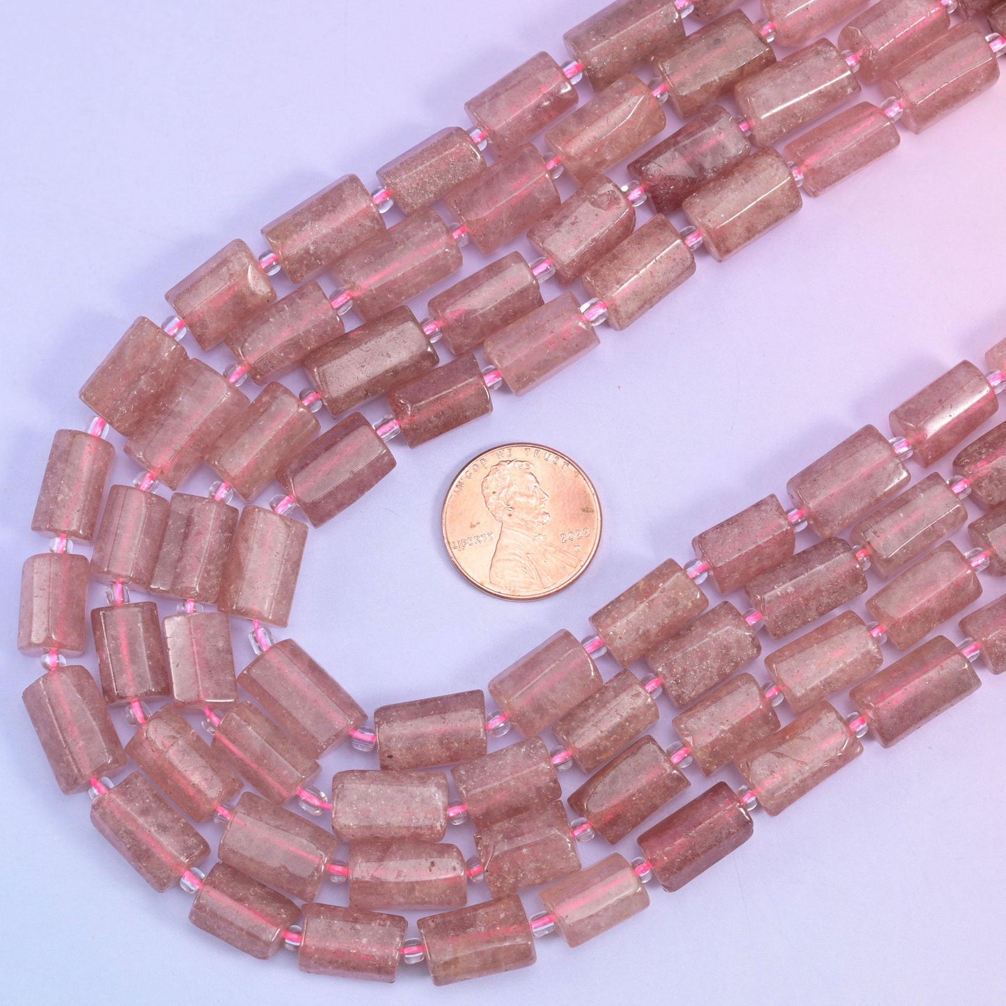 Strawberry Quartz Faceted Tube Beads, 15.5 inch strand