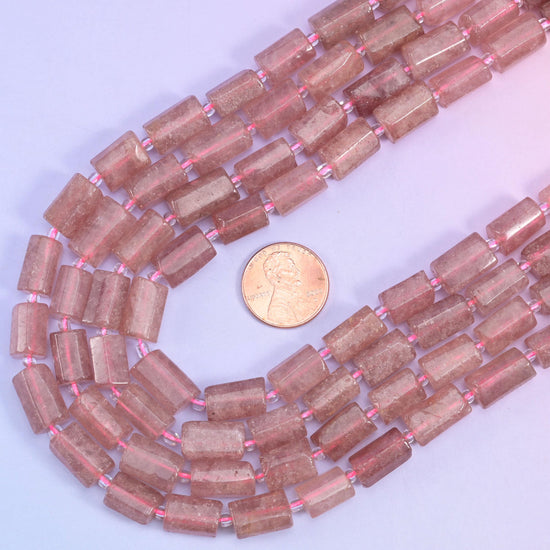 Strawberry Quartz Faceted Tube Beads, 15.5 inch strand