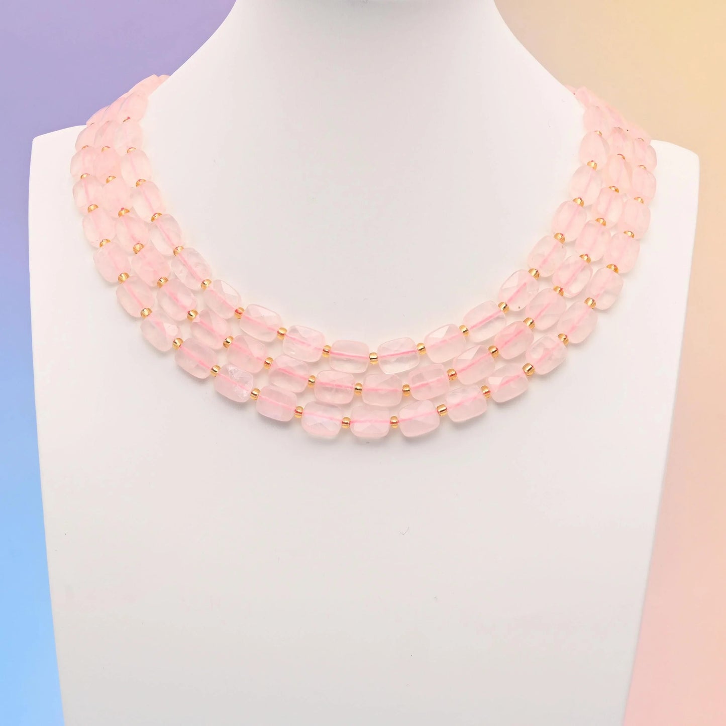 Rose quartz beads, faceted rectangular shape, 10x8mm