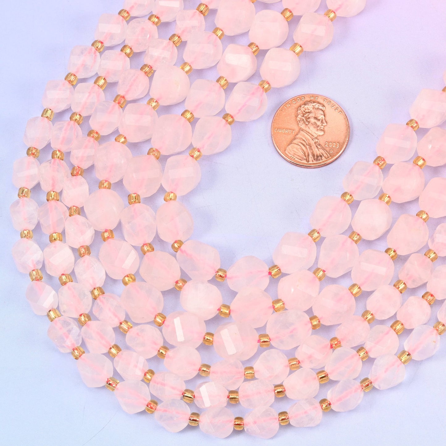Rose Quartz Faceted Spiral Twist Beads, hole approximately 1.2mm