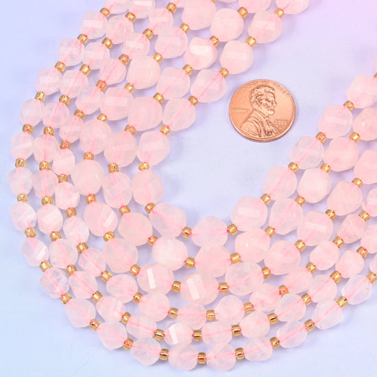 Rose Quartz Faceted Spiral Twist Beads, hole approximately 1.2mm