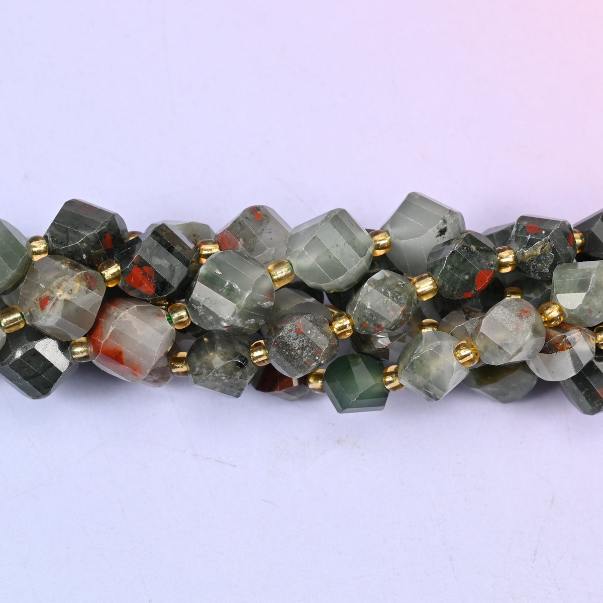 African Bloodstone Faceted Spiral Twist Beads 8mm 10mm, 8mm approximately 38 beads / 10mm approximately 31 beads