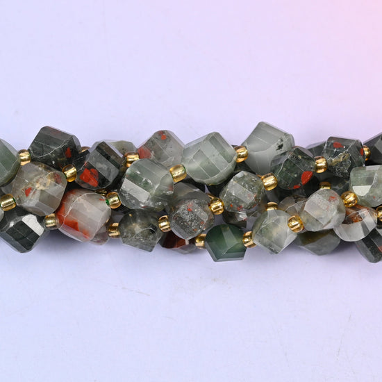 African Bloodstone Faceted Spiral Twist Beads 8mm 10mm, 8mm approximately 38 beads / 10mm approximately 31 beads