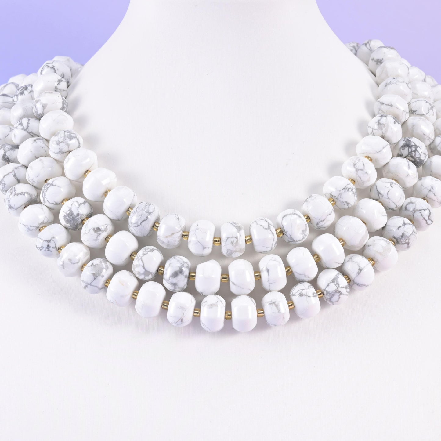 White howlite beads in crisp white with soft gray marble-like veining