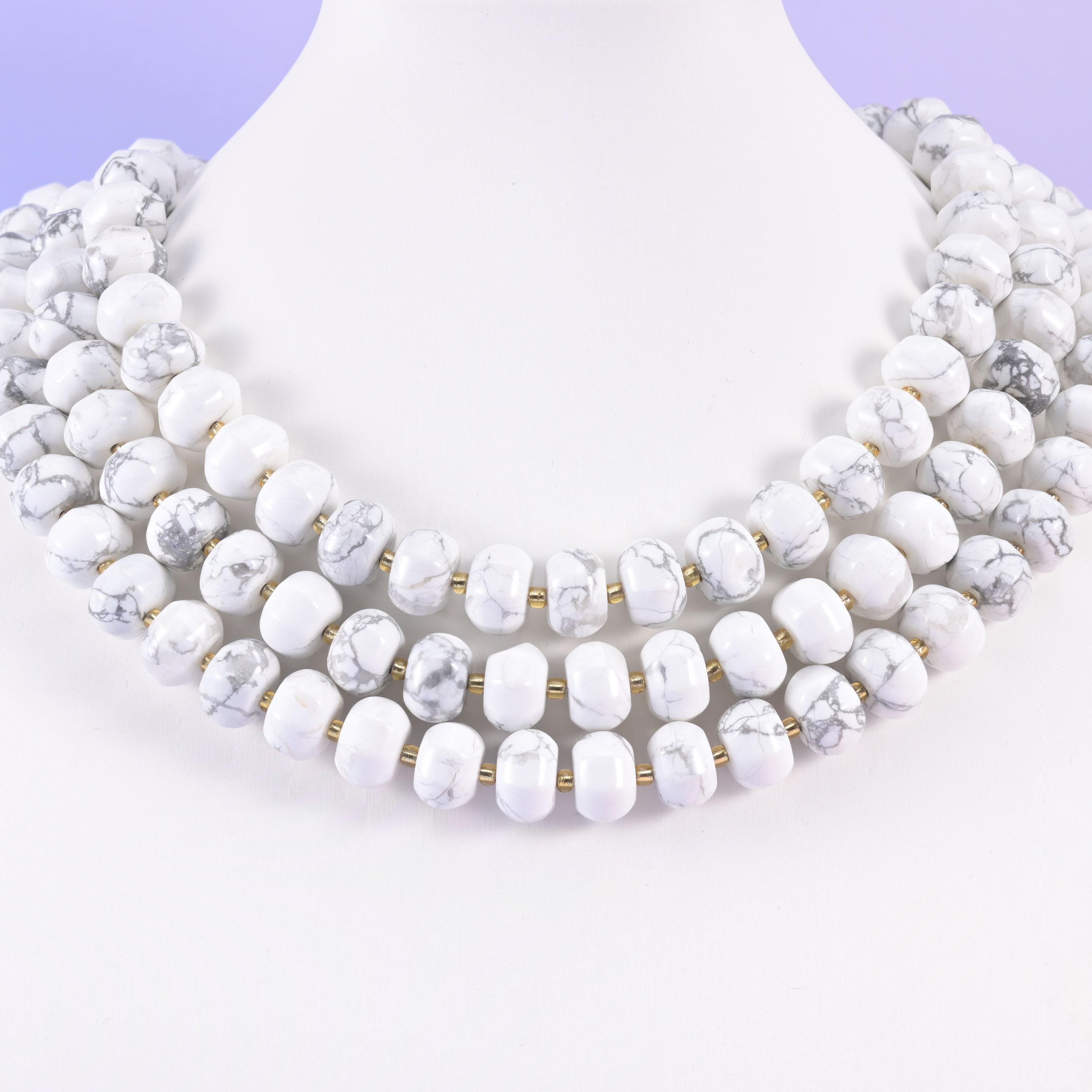 White howlite beads in crisp white with soft gray marble-like veining
