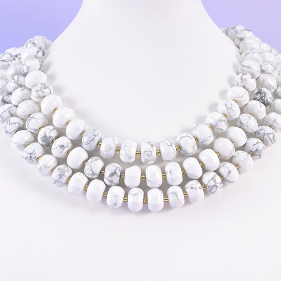 White howlite beads in crisp white with soft gray marble-like veining