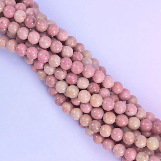 Pink Rhodonite Large Hole Round Beads 6mm 8mm 10mm, 8 inch half strand