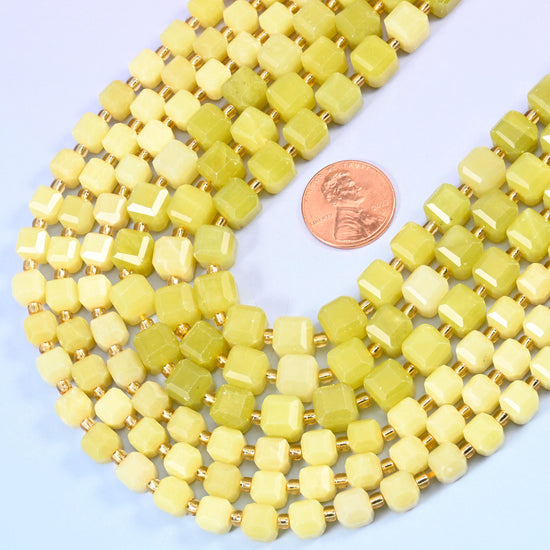 Faceted cube cut Lemon Jade beads