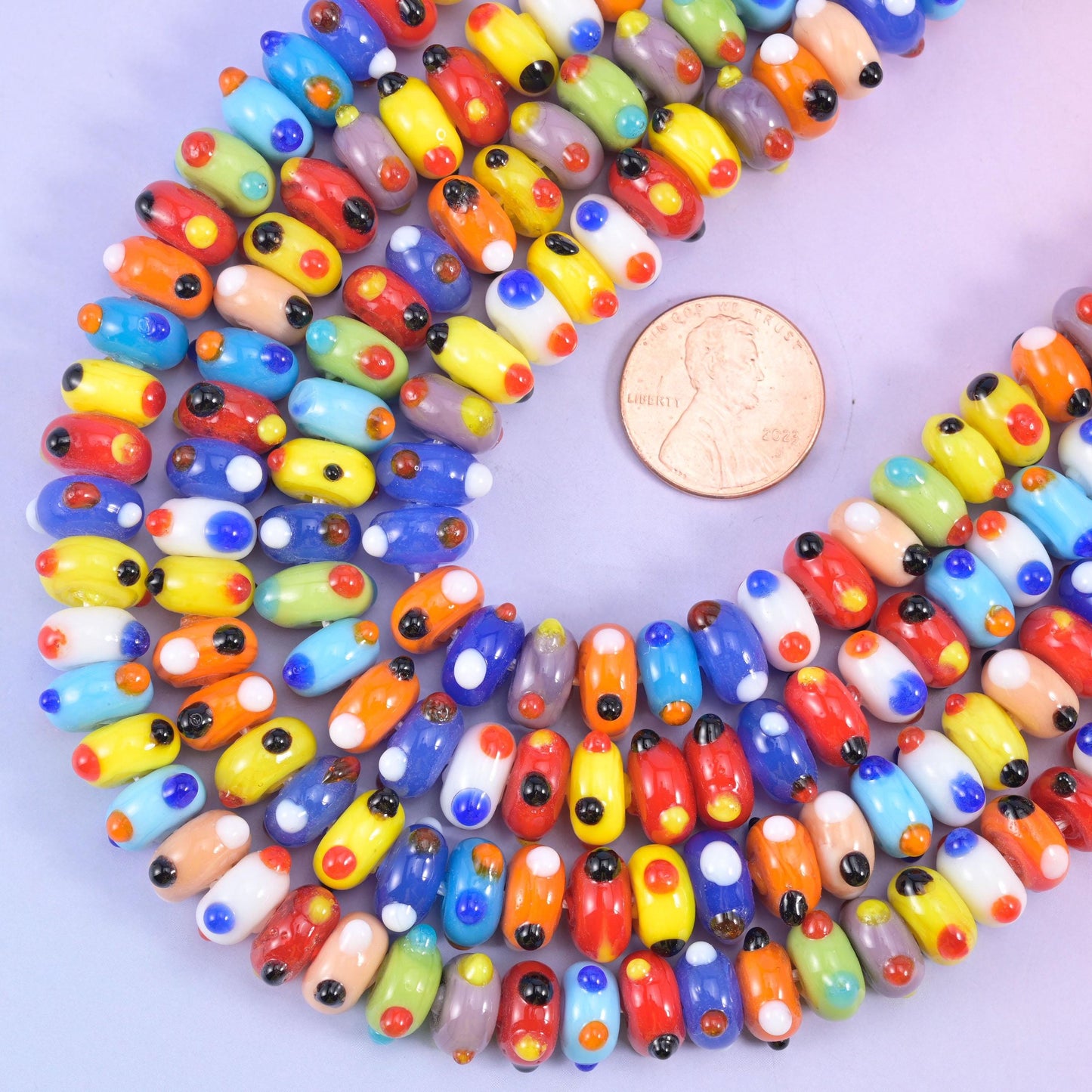 Multi-Color Dotted Donut Glass Beads, 8.5 inch strand