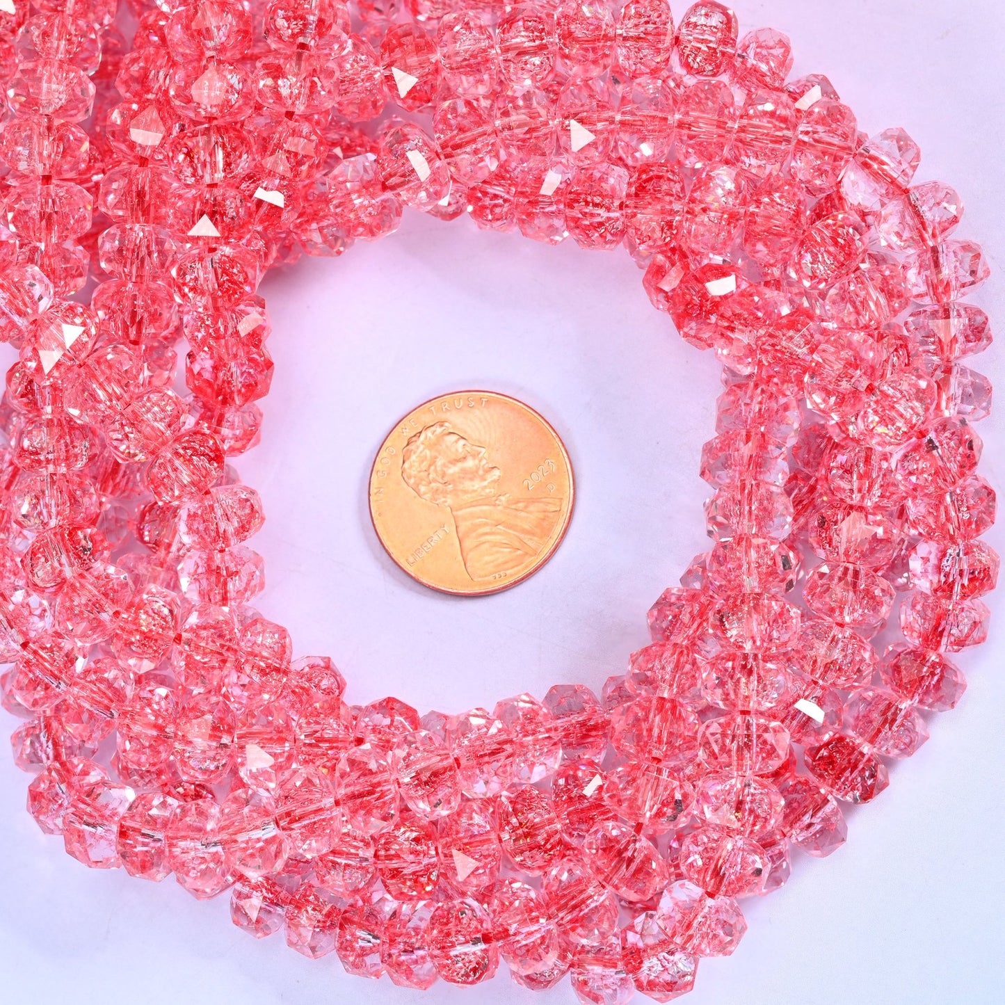 Transparent Red Faceted Rondelle Glass Beads: Size 5x8mm, Jewelry Making Supply