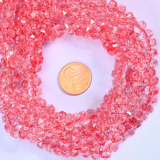 Transparent Red Faceted Rondelle Glass Beads: Size 5x8mm, Jewelry Making Supply