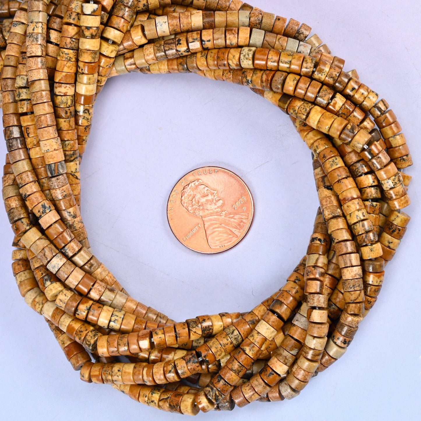 Picture Jasper Smooth Heishi Disc Beads: Jewelry Making Supply, 15.5 Inch Strand