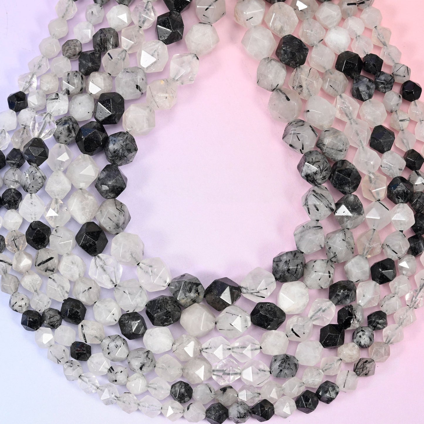 Black Rutilated Quartz beads, 8mm, approximately 47 per strand.