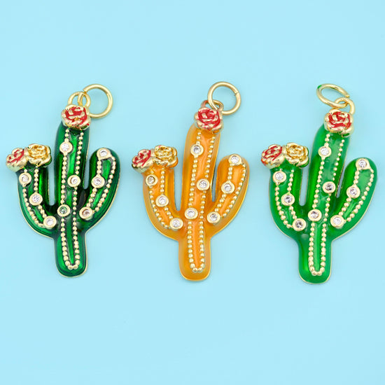 18K Gold Filled Enamel Cactus Charm 27x16mm