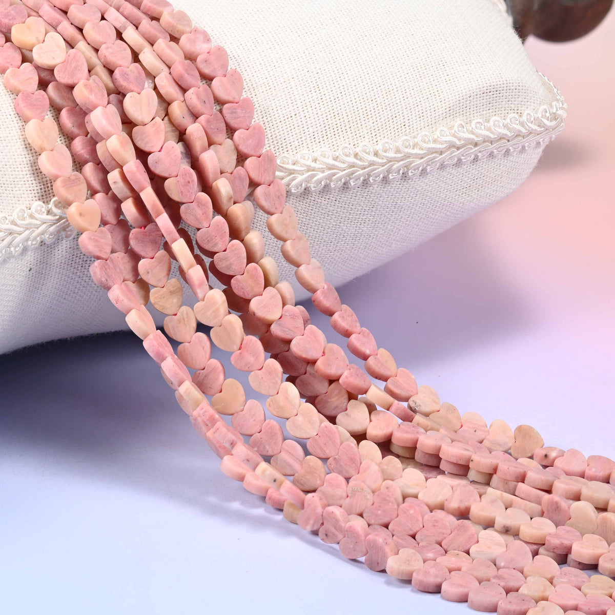 Matte Pink Rhodonite Flat Heart Beads