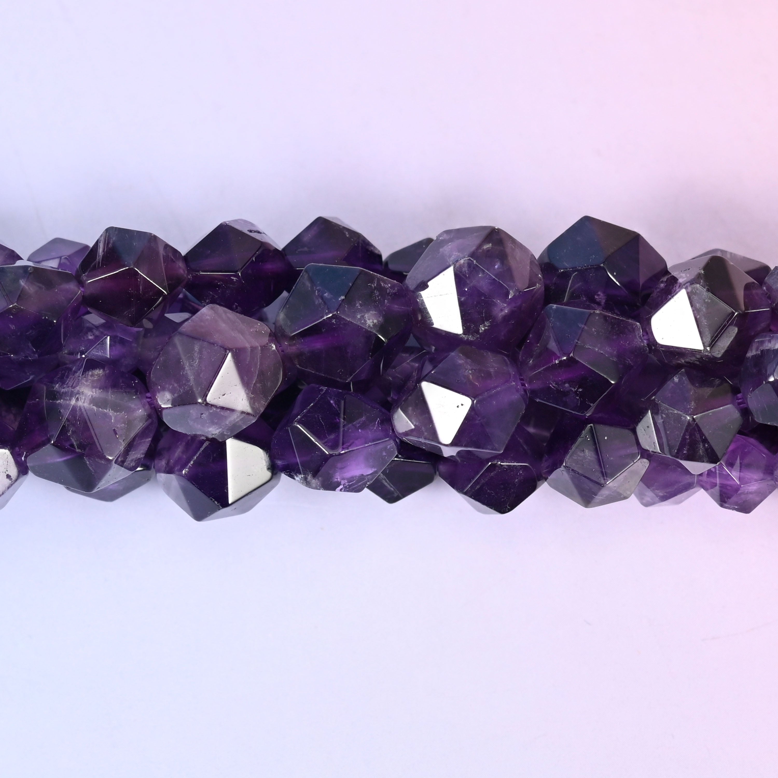 Amethyst Diamond Star Cut Beads for jewelry making.