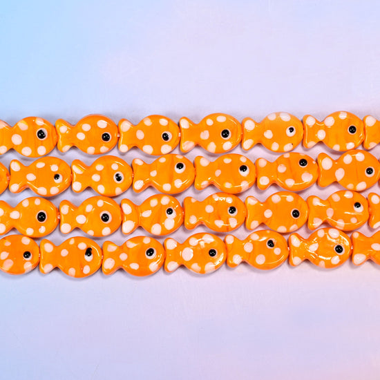 Orange with White Dot Fish Glass Beads: Jewelry Making Supply