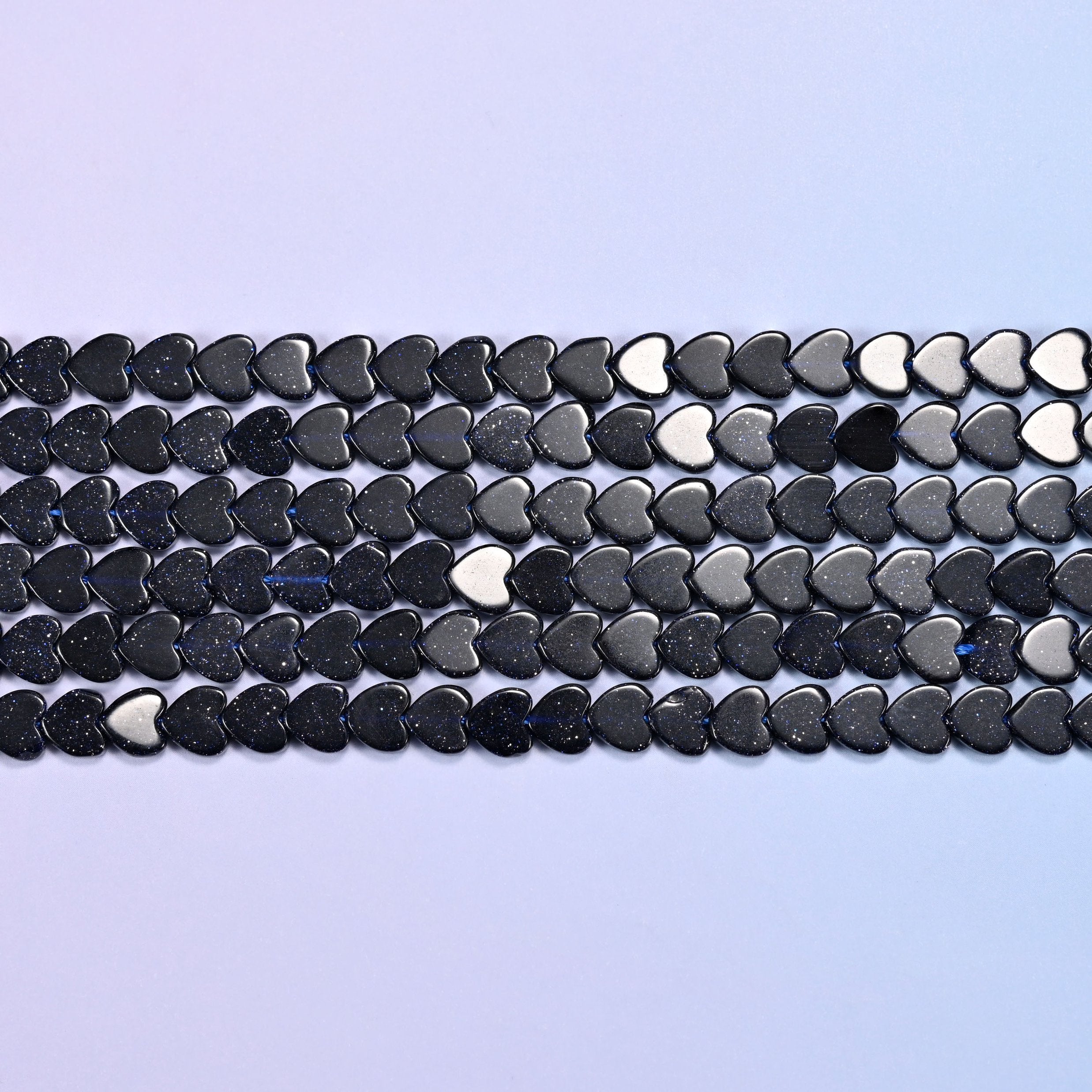 Midnight Blue Sandstone Flat Heart Beads 6mm in midnight blue with metallic sparkle