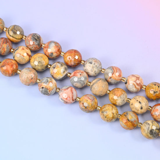 Faceted round cut Crazy Agate beads