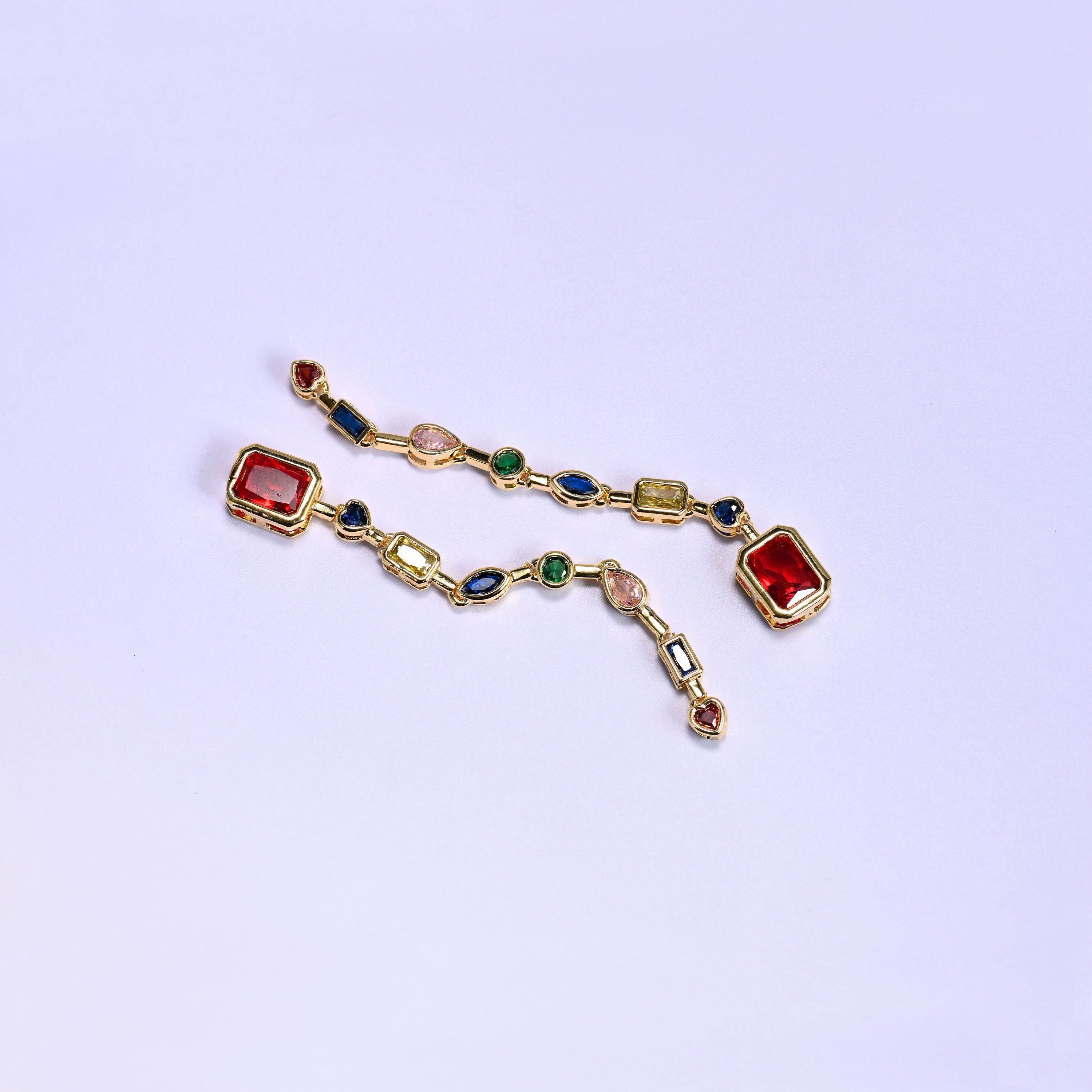 Multi-shape bezel chain with rectangle, teardrop, oval and heart-cut zircon stones